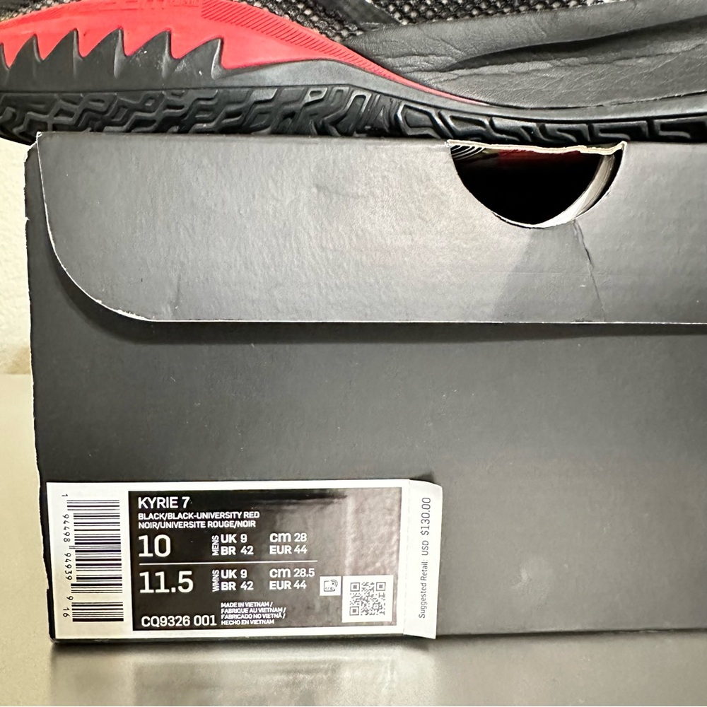 Nike Kyrie 7 Black Red Air Zoom Turbo Basketball Shoes Men’s Size 10 CQ9326-001 - Picture 9 of 11